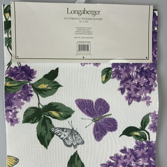 Longaberger Butterfly Hydrangea Flowers Eco-Friendly Textilene Table Runner New - Picture 5 of 7
